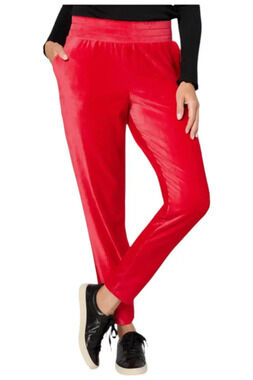 AnyBody Women's Rib Velour Pull-On Tapered Leg Pant Bright Rose - Regular